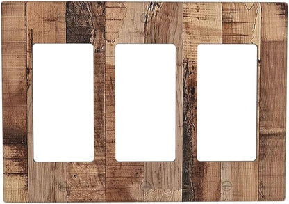 Light Switch Covers Rustic Brown Wood Grain 3 Gang Rocker Electrical GFCI Decorative Triple Outlet Wall Plate Cover Switchplate for Farmhouse Kitchen Decor