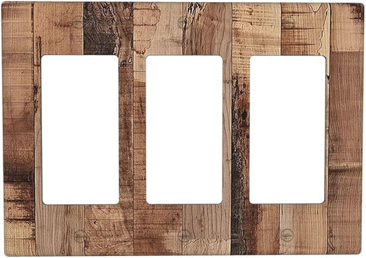 Light Switch Covers Rustic Brown Wood Grain 3 Gang Rocker Electrical GFCI Decorative Triple Outlet Wall Plate Cover Switchplate for Farmhouse Kitchen Decor