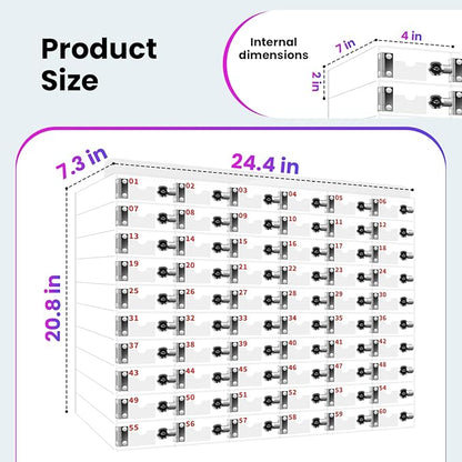 60 Slots Cell Phone Locker Box, Clear Phone Storage, Acrylic Cell Phone Lock Box with Door Locks and Keys, Wall Mounted Cell Phones Cabinet for Office School Classroom Factory