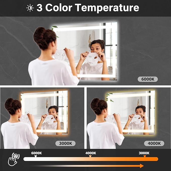 36x36 Inch Smart LED Bathroom Mirror - Anti-Fog Vanity Mirror with Touch Sensor, 3 Color Lighting & Dimmable Memory Function, Lighted Mirror, Modern Bathroom Wall Mirror