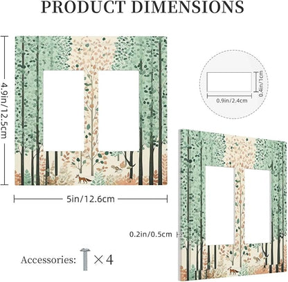 Boho Wildflower Forest Woodland Animals Decorative Outlet Covers 2 Gang Double GFCI Rocker Light Switch Cover Plate Electrical Wall Panels for Bedroom Bathroom Decor