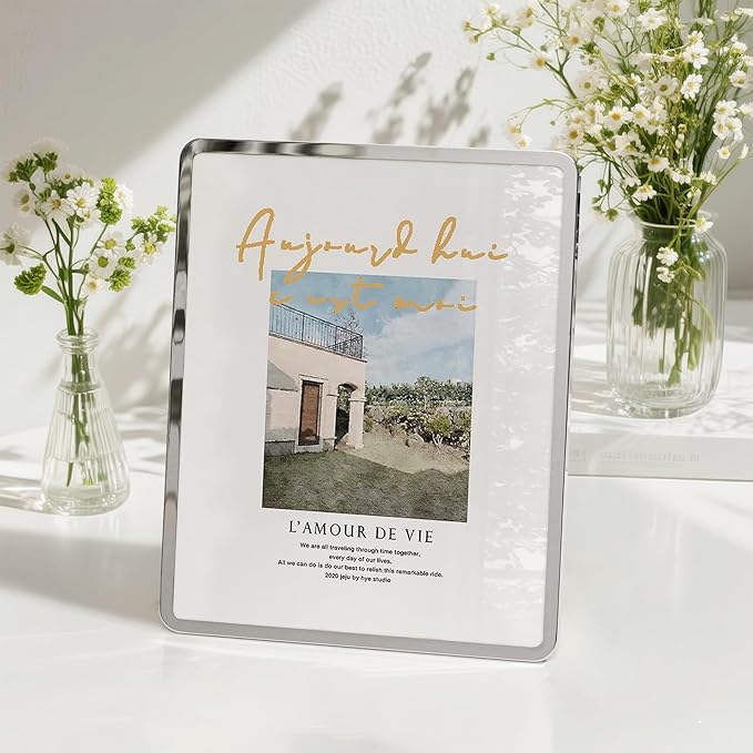 Axeman 8x10 Picture Frame-Metal Rounded Corner Frame 8x10, 8''x10''Photo Frame with Tempered Glass,Tabletop and Wall Display, One-Piece 8 By 10 Metal Picture Frame for images, Silver