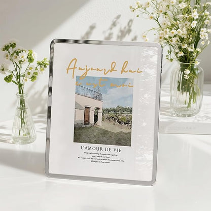 Axeman 8x10 Picture Frame-Metal Rounded Corner Frame 8x10, 8''x10''Photo Frame with Tempered Glass,Tabletop and Wall Display, One-Piece 8 By 10 Metal Picture Frame for images, Silver
