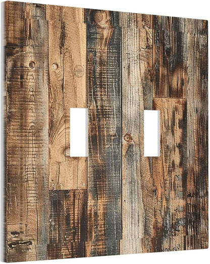 Decorative Switch Plates Rustic Brown Wood Pattern Splice Plank 2 Gang Double Toggle Outlet Light Switch Cover Wall Plate Electrical Faceplate For Farmhouse Cabin Decor