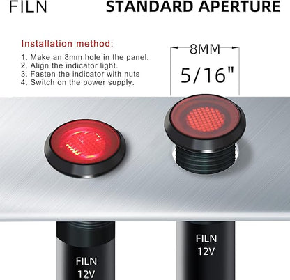 5Pcs 8MM (5/16'') led Indicator Light 12V 24V Metal Indicator Waterproof ip67 Applicable to car Coffee Machine Pilot Lamp (12V-Black Anodized-Red Green Yellow Blue White 5Pcs)