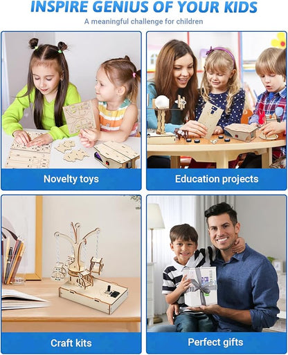 Poraxy STEM Kits for Kids Ages 8-10-12, 5 Set Wooden 3D Puzzles, Educational Science Experiment Building Projects Crafts, Toys for Ages 8-13, Birthday Gifts for Boys Girls 8 9 10 11 12 13 Years Old