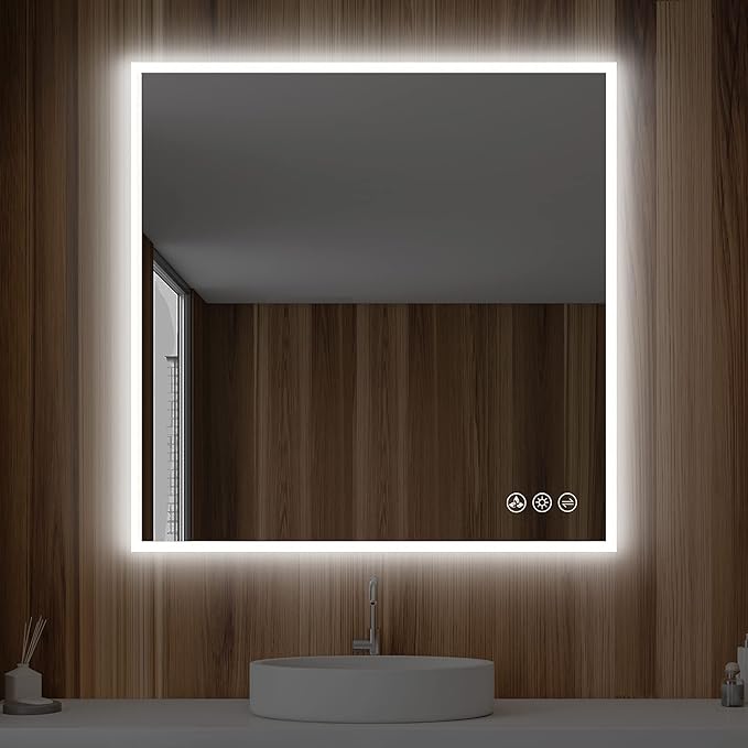 Blossom 36x36 LED Mirror for Bathroom | Backlit LED Vanity Mirror with Anti-Fog, Stepless Dimmable, 3 Color Temperature | Lighted Mirrors for Bathroom Wall | Smart Vanity Makeup Mirror with Lights
