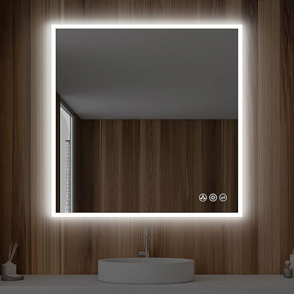Blossom 36x36 LED Mirror for Bathroom | Backlit LED Vanity Mirror with Anti-Fog, Stepless Dimmable, 3 Color Temperature | Lighted Mirrors for Bathroom Wall | Smart Vanity Makeup Mirror with Lights