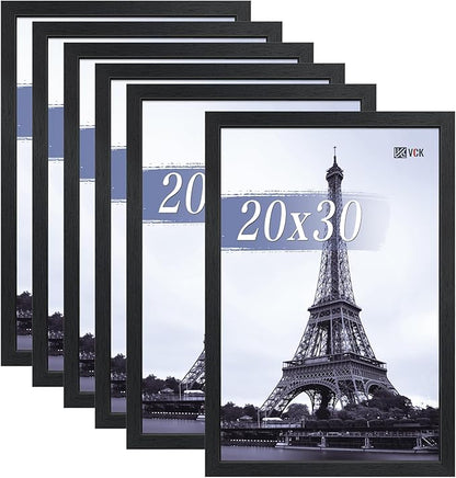 VCK 20x30 Poster Frames Black Set of 6, Wide Border Wood Picture Frame, Multi-Directional Display Family Photos, Office Prints, Studio/Gallery Art, Woodgrain Series, Wall Hanging