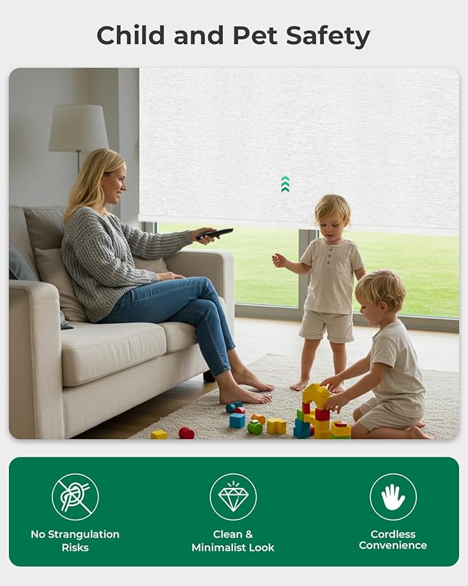 Allesin Motorized Roller Blinds – Rechargeable Smart Shades with Remote & Quiet Motor, Top/Bottom Aluminum Rails, Alexa-Compatible for Window (34.5" W x 72" H, 100% Blackout Cloud-Patterned)