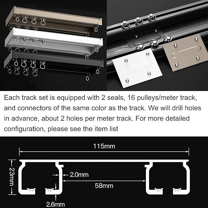 Ceiling Mounted Curtain Track System - Double Rails for Curtains & Drapes - Room Dividers - Sliding Curtain Rail for Window (balck, 3m)