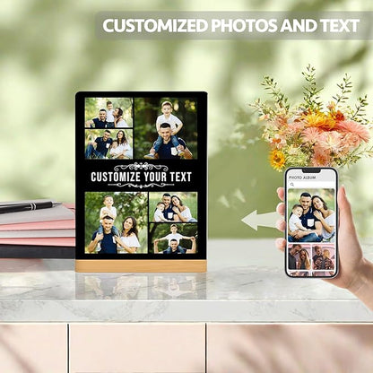 Custom Photo Prints - Metal Desktop Picture Frame with Photos & Name & Wooden Base Personalized Gifts for Family Friends Lovers and Pets, Optional Multiple Sizes