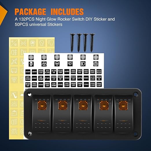 Nilight 6 Gang Rocker Switch Panel with Orange LED Light 5 Pin On Off Pre-Wired Aluminum Toggle Switches Waterproof for 12V/24V Cars Marine Boats ATVs Trailers RV Trucks