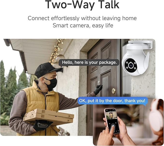 Noorio 2K Security Camera Outdoor 360° Pan/Tilt, Two Way Talk Wired Outdoor Camera for Home Surveillance, 24/7 Recording, Color Night Vision, Cloud & SD Card Storage, Compatible with Alexa, 2.4G WiFi