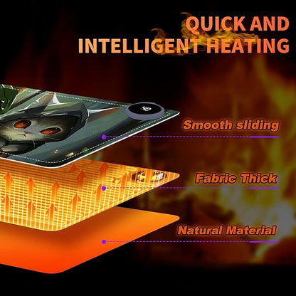 Heated Mouse Pad, Warm Desk Pad, Keyboard Mat 31.5 x 13 Inch Intelligent Fast Heating, 3 Speed Adjustable, Timed Auto Power Off for Game Office Home,3 Cat Apostles Carrying Lanterns