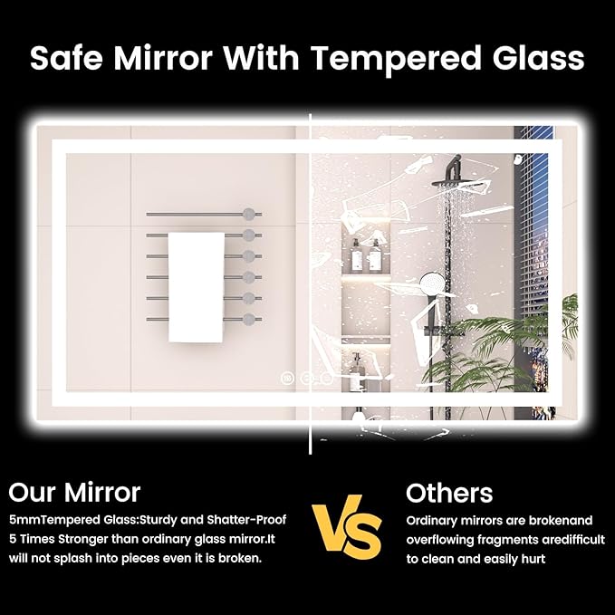 36X36 LED Bathroom Mirror with Lights, Anti-Fog, Backlit + Front Lit (CRI>90), Lighted Bathroom Vanity Mirror for Wall, Memory Function, Dimmable, Tempered Glass, Shatter-Proof