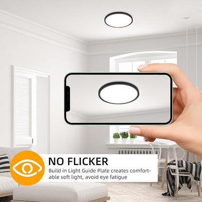 Hlite 6pack 9 Inch Flush Mount LED Ceiling Light Fixture,18W 1800LM Super Slim Light Fixtures Ceiling Mount 3000K/4000K/5000K 3CCT Selectable,Light Fixtures for Kitchen,Bedroom(Black)