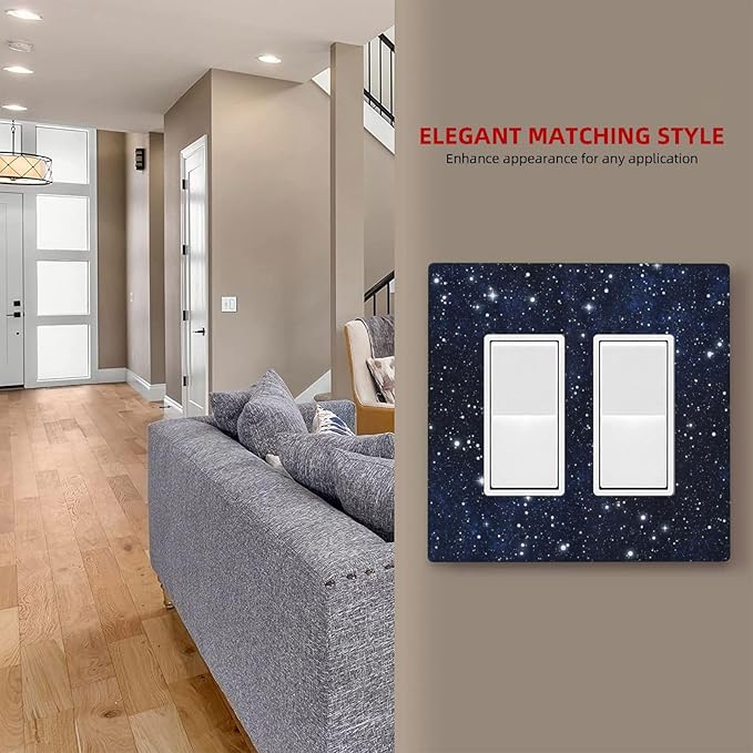 Decorative Outlet Covers Blue Galaxy Universe Space Stars 2 Gang Wall Plate Double Rocker Two Switch Wall Cover Plate Light Switch Cover Plate Faceplate for Country Bedroom Home Decor