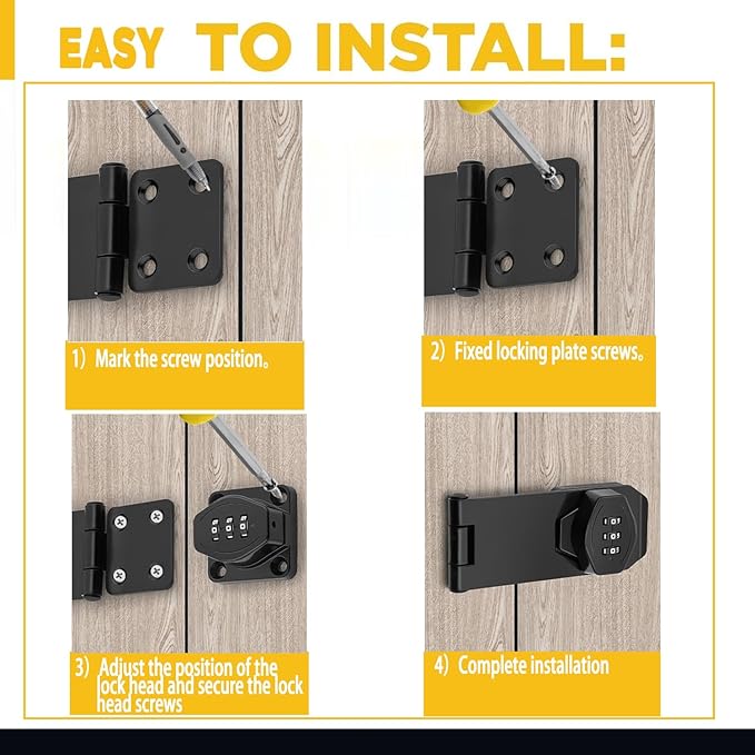 Password Rotary Hasp Locks, 2 Pack Door Security Slide Latch Lock,Black Digit Combination Lock for Small Doors, Cabinets, Barn Door, Bathroom, Outdoor, Garage, Garden