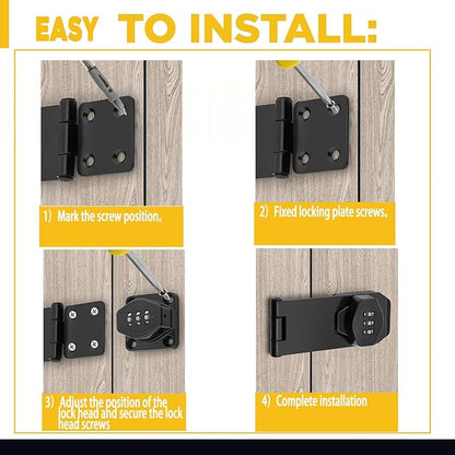 Password Rotary Hasp Locks, 2 Pack Door Security Slide Latch Lock,Black Digit Combination Lock for Small Doors, Cabinets, Barn Door, Bathroom, Outdoor, Garage, Garden