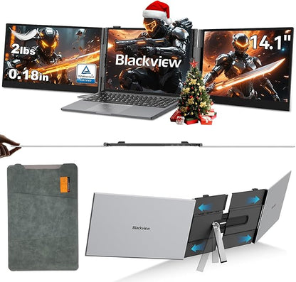 Blackview DCM6 Triple Laptop Screen Extender,14" 1080P FHD IPS Portable External Screen,Two Cable USB C Travel for 13-17'' Laptop,Plug & Play Compatible with Windows/Mac/Chrome OS and Mobile Devices