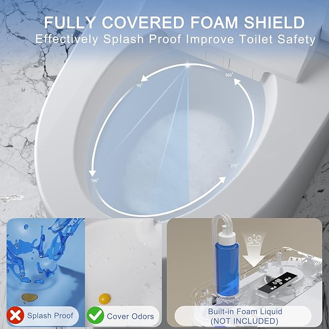 TDH Smart Toilet with Foam Shield, Upgraded New Heated Toilet Seat with Instant Warm Water Sprayer and Dryer, One Piece Toilet with Auto Soft Close,ADA Comfort Height