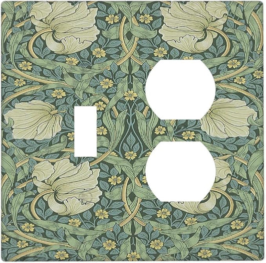 Wallplates Vintage Floral Plant Sage Green William Morris 1 Toggle 1 Duplex Switch Plate Electrical GFCI Faceplate Decorative Light Switch Covers for Bedroom Home Decor