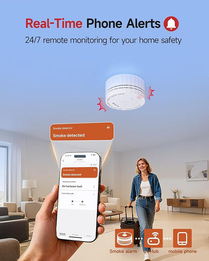 Heiman Matter Smoke Detector, Smart Photoelectric Fire Alarm, Ul217-9Th Listed, Battery Powered, Real-Time Notification, Compatible With Smartthings, Home Assistant, Mini Portable For Home, Rv, Travel