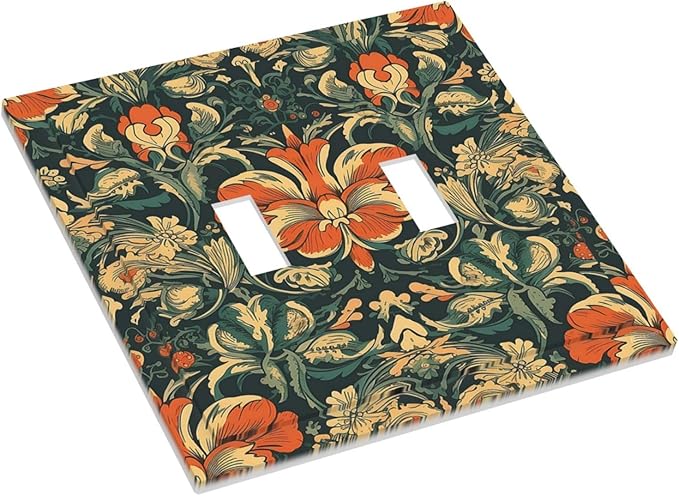 Decorative Switch Plates William Morris Abstract Floral Plant Pattern Orangeyellowgreen 2 Gang Double Toggle Outlet Light Switch Cover Wall Plate Electrical Faceplate for Bedroom living Room