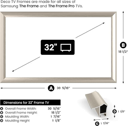 German Silver Prismatic 32" Alloy Deco TV Frame - Compatible ONLY with Samsung The Frame TVs (Fits 2021-2025, LS03A, LS03B, LS03C, LS03D, LS03FA)