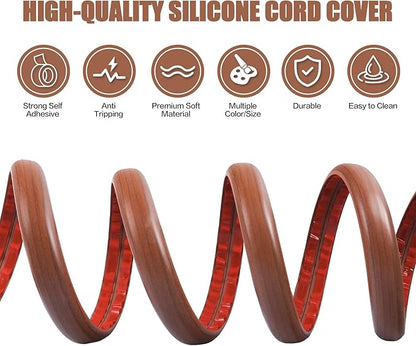 Floor Cord Cover Self Adhesive Cord Hider,3.3FT Cable Management, Extension Strip Protector for Wires, Prevent Cable Trips for Offices, Gyms, Exhibitions Cavity:0.47"(W) x0.35(H) Wood Red Teak