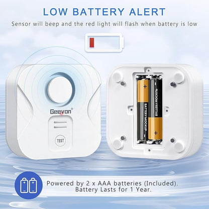 Geevon 2 Pack Water Leak Detectors for Home, 100dB Loud Water Alarm Sensor Leak Detection with Drip Alert for Basements, Laundry Rooms, Kitchen, IP56 Waterproof(Battery Included)