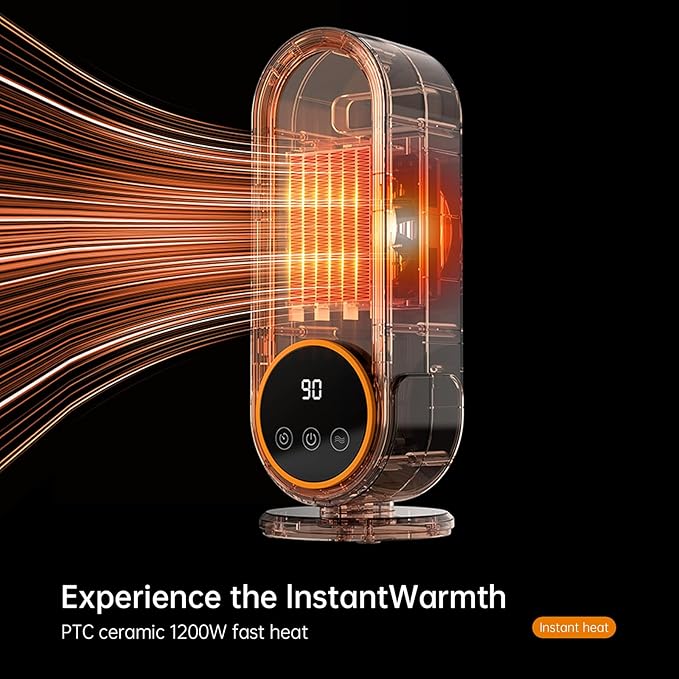 Space Heater Indoor - Energy Efficient Portable Heater with Adjustable Thermostat,1200W PTC Rapid Heating Ceramic Technology with Remote,Intelligent Timing (White, E68S Remote Control)