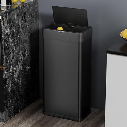 TLSUNNY 13.2 Gallon Motion Sensor Trash Can,Touchless Automatic Garbage Can,Brushed Stainless Steel Smart Bin,with Bag Holder,Soft Close Lid,for Kitchen,Office,RV,Bedroom,Living Room (Black, 50L)