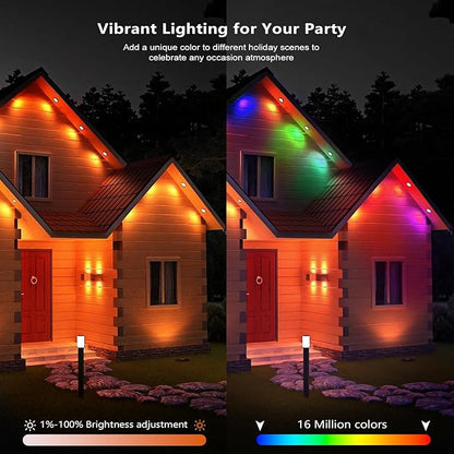 Smart Permanent Outdoor Lights, 100ft Smart Eave Lights with 72 LED Bulbs IP67 Waterproof DIY Multicolor for Daily, Festival, Party, Garden, House Decor, Work with APP/Alexa/Google Assistant