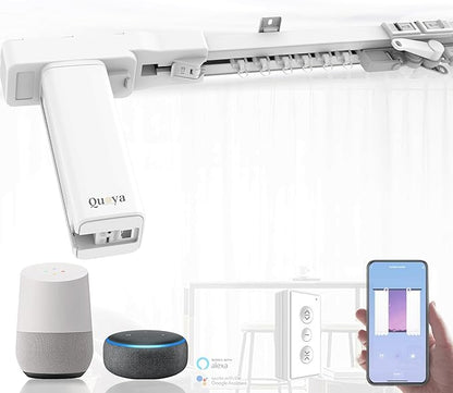 QUOYA BL01 Smart Electric Curtain Track 【Beltless, Adjustable Up to 7m, No Cutting, Adjustable Speed, Quiet, Works with Alexa, Google, Siri, Apple Watch, Remote Included】 (Two Way Cental Opening ONLY)