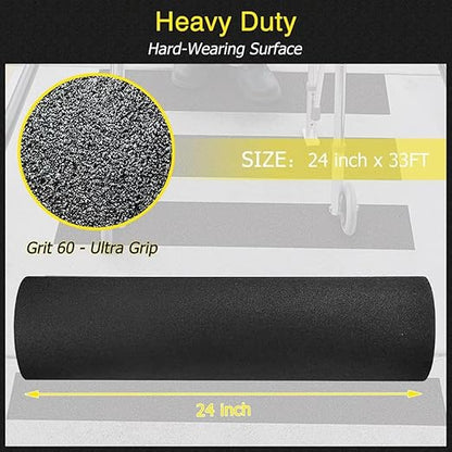 S&X Anti Slip Tape 24 Inch x 33 FT Roll, Grit 60, Extra-Wide Non-Slip Skid Grip Tape for Outdoor Stair Treads, Wooden Steps & Exterior Grips, Waterproof, Durable, Long-Lasting