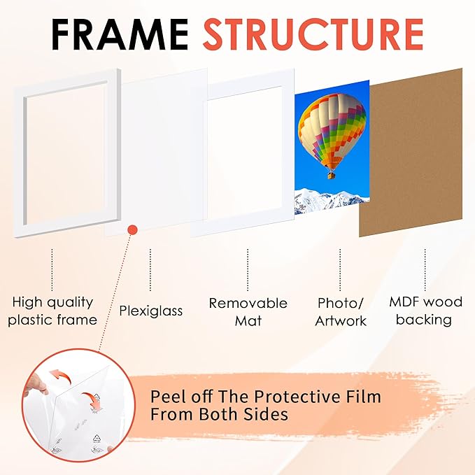 FIXSMITH 5x7 Picture Frame Set of 10, White Photo Frames Bulk with HD Plexiglass, Display Pictures 4x6 with Mat or 5x7 Without Mat, Multi Picture Frames Collage for Tabletop or Wall Display
