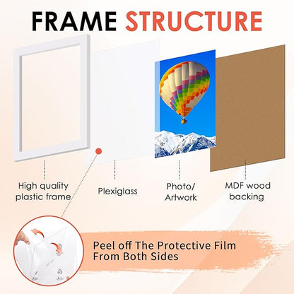 FIXSMITH 4x6 Picture Frame Set of 10, White Photo Frames Bulk with HD Plexiglass for Wall Hanging or Tabletop Display, Multi Picture Frames Collage for Wall Decor