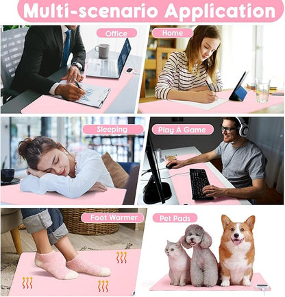 Konohan Heated Large Desk Mat PU Leather Warm Mouse Pad with 5 Heating Level & 4 Hour Auto Shut-Off Heating Keyboard Pad Warmer Gaming Mice Mat Only Supports 110v(Pink Color,23.6"x 14.2")