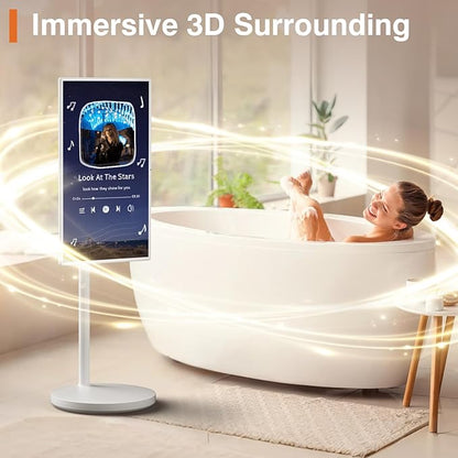 32-Inch Portable Smart Tablet, Portable TV on Wheels with 4K Camera, 8G RAM+128G Storage, Android 13 OS, Built-in Battery(Up to 8H), Full Swivel Rotation, Voice Remote Control(White)