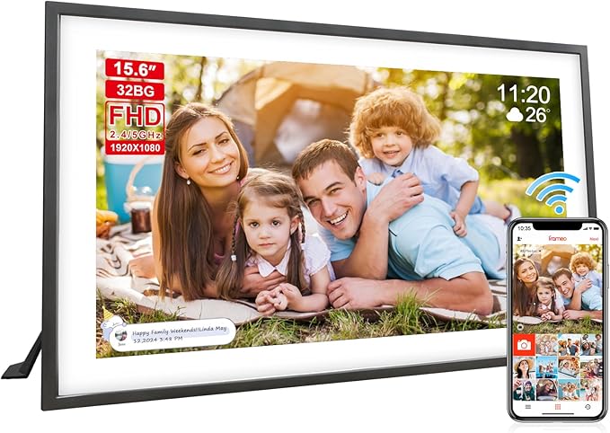 Digital Picture Frame 15 Inch Large Frameo Digital Photo Frame，32GB, 1920 * 1080 IPS HD Touch Screen, Electronic Picture Frame IPS Touch Screen with Auto-Rotate, Frameo Digital Frame WiFi