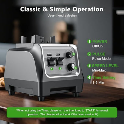 1800W Blender for Smoothies with 70oz Pitcher & 20oz Grinder 28000 PRM High-Speed Countertop Blenders for Kitchen 10-Speed & 1-5 Min Timer for Ice Crushing Frozen Fruits Nut Butter Puree