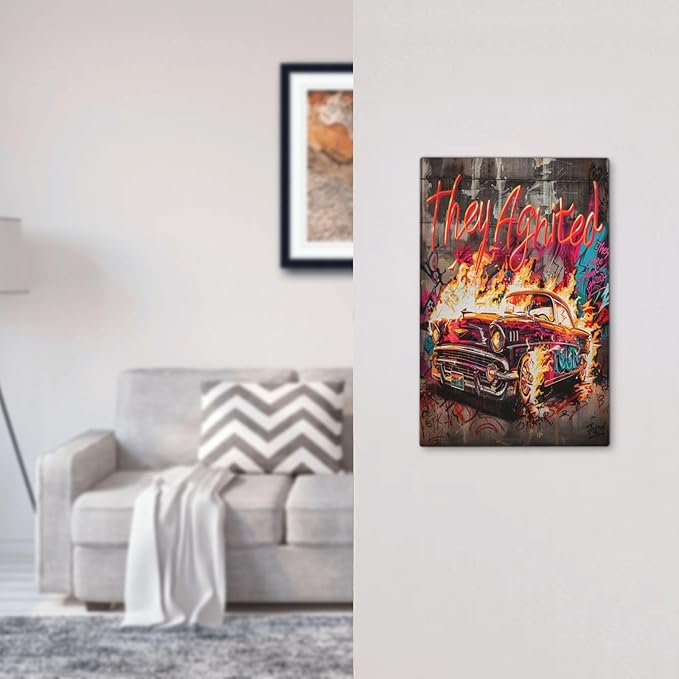 Light Switch Cover Plate Hip Hop Street Graffiti Flame Car 1 Gang No Device Blank Electrical Wall Plates Faceplate Decorative Switch Plate for Bedroom living Room Decor