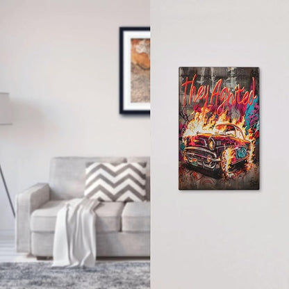 Light Switch Cover Plate Hip Hop Street Graffiti Flame Car 1 Gang No Device Blank Electrical Wall Plates Faceplate Decorative Switch Plate for Bedroom living Room Decor