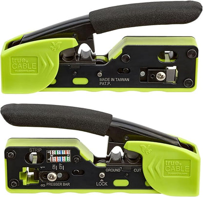 trueCABLE Crimp Tool for Pass Through RJ45 - All-in-One Ethernet Crimper, Cutter, Stripper - Works with Cat5e, Cat6, Cat6A Shielded and Unshielded Connectors