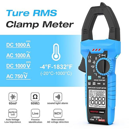 MESTEK Inrush Digital Clamp Meter, TRMS 6000 Counts Multimeter Voltage Tester with VFD & LOZ Mode, 1000A AC/DC Current Amp Meter with Resistance, Capacitance, Diodes, Continuity, Temperature, NCV