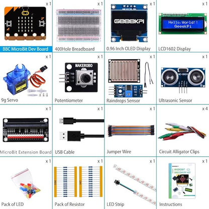 GeeekPi Basic Starter Kit for BBC Micro:bit (V2 Included), Blocks and Python Code, Multiple Sensors Project Examples, Detailed Tutorial Included