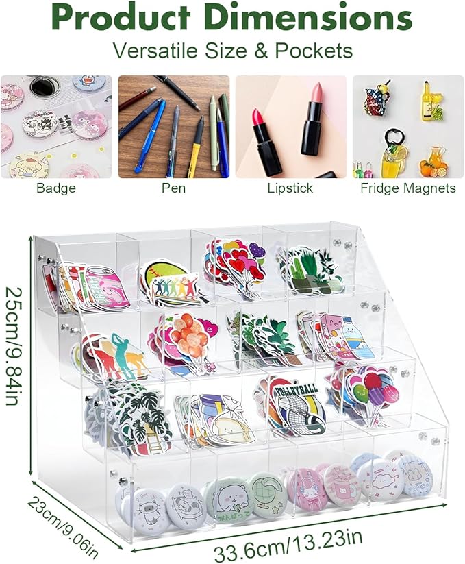 UCEC 4-Tier Sticker Display Stand for Vendors, 16-Pocket Acrylic Display Stands & Card Stand, Portable Organizer for Trade Shows, Retail Stores, Small Business Supplier Events