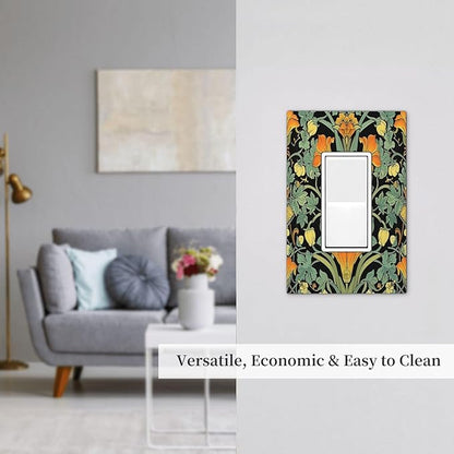 Decorative Outlet Covers William Morris Vintage Floral Green Yellow 1 Gang Single Rocker Light Switch Cover Plate Wall Plates GFCI Faceplate for Bedroom Home Decor